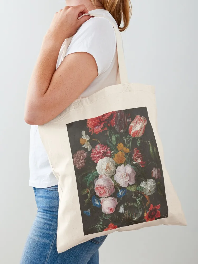 

Still Life with Flowers in a Glass Vase Tote Bag Fabric bag sacs de shopping Gift bag luxury women