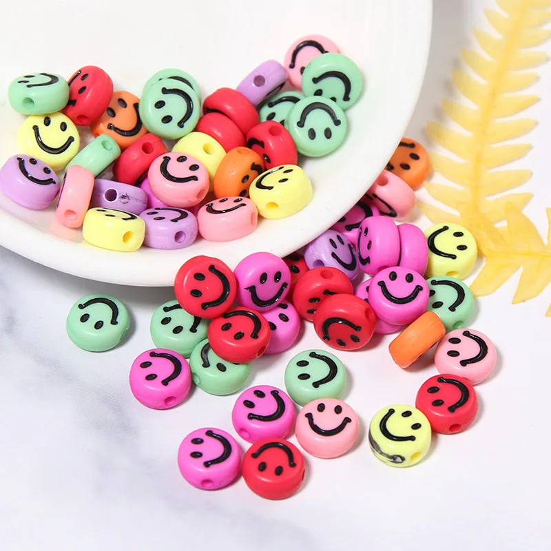 100pcs 7x4mm Colourful Smiling Face Letter Acrylic Loose Spacer Beads for Jewelry Making DIY Bracelet Accessories