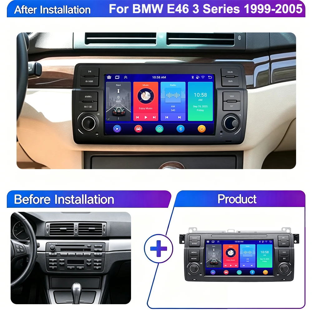 Car Radio for BMW E46 M3 318/320/325/330/335 Rover 75 Wireless CarPlay Android 15 Auto Multimedia Autoradio 4G GPS Navi Stereo