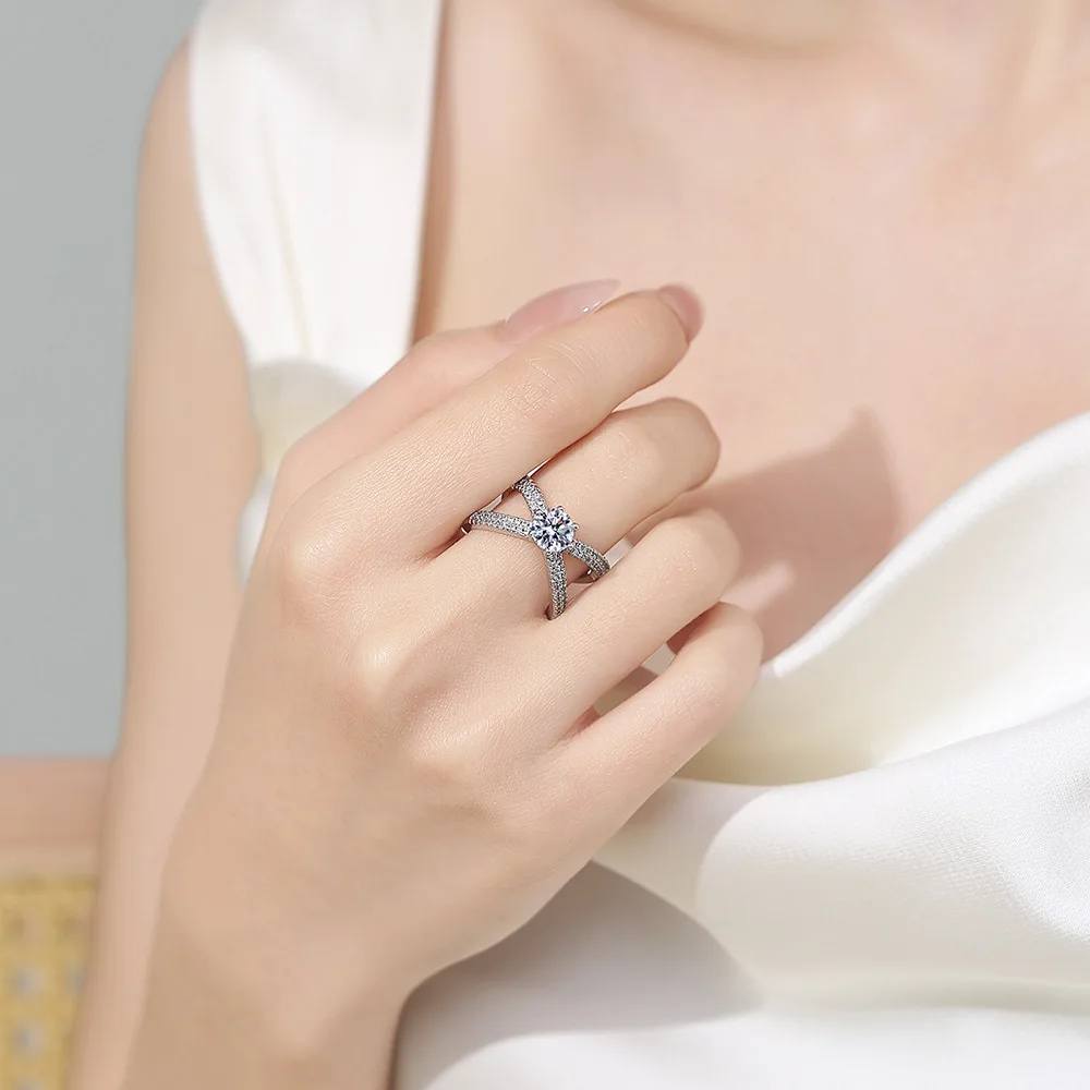 

Серебряное кольцо 925 пробы с фианитами в форме X, модное регулируемое кольцо с блестящими камнями, свадебное украшение в подарок для женщин