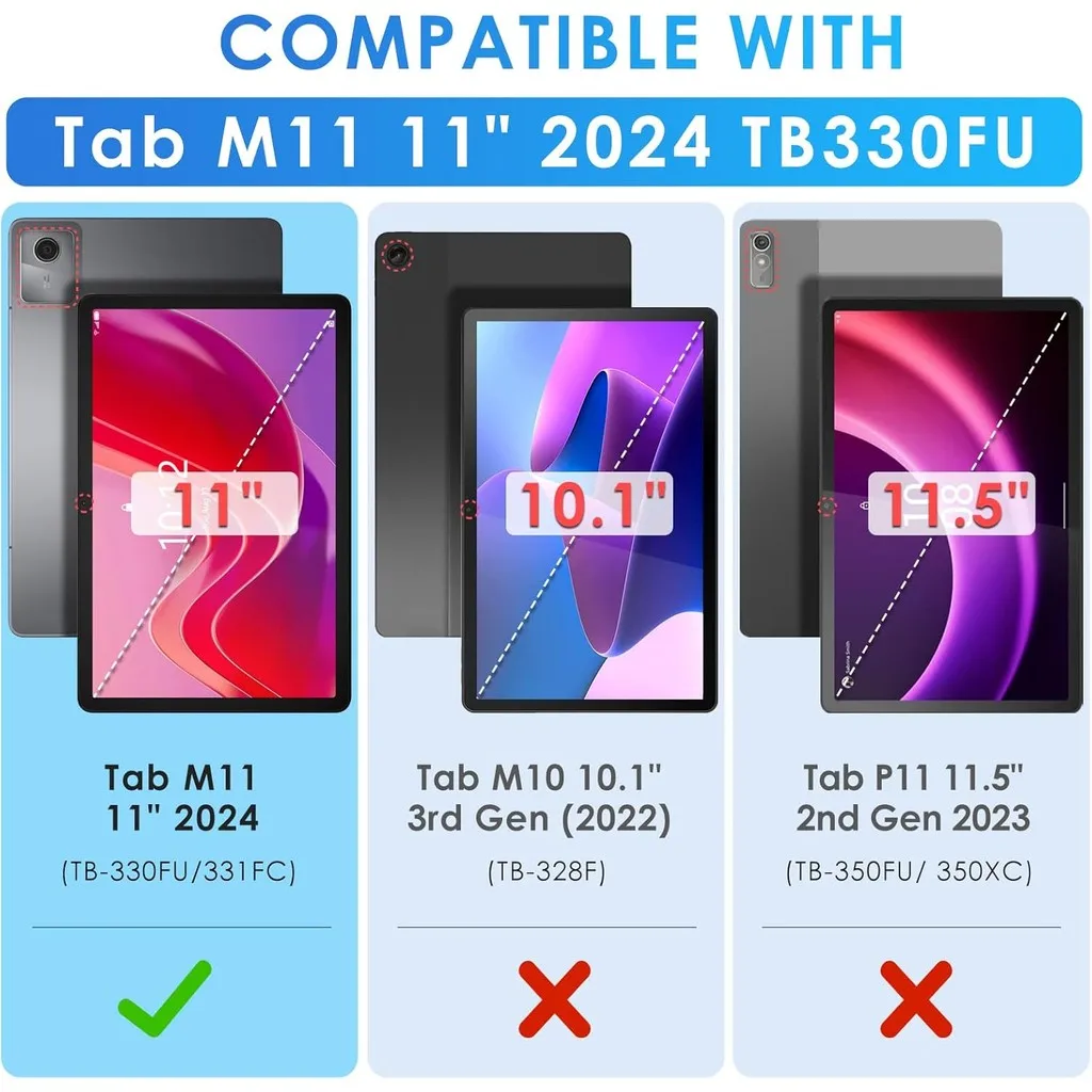 Soft Silicone Case for Lenovo Tab M11 TB330FU TB331FC 11 inch with Shoulder Strap Multi-Viewing Angles with Stylus Pen 2