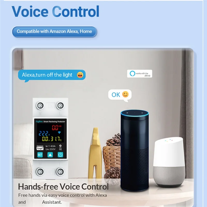 3CGRO-Zigbee TUYA スマートライフ 2P/63A サーキットブレーカー漏電過不足電圧保護プロテクターリレーエネルギーメーター