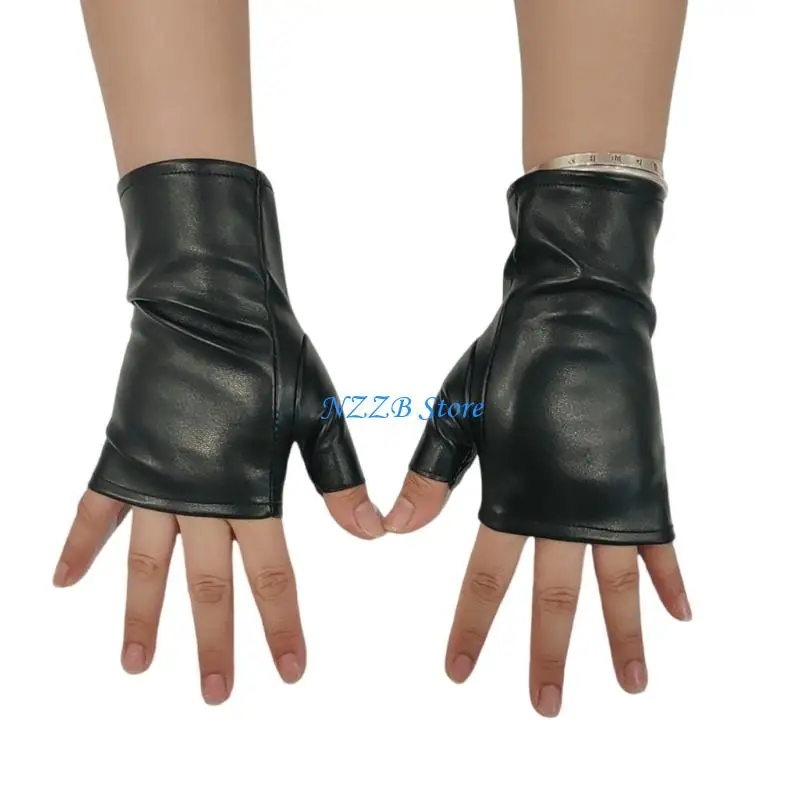 

T21F Fingerless Motorcycle Gloves Punk Aesthetic PU Nightclub Outfit Punk Rock Props