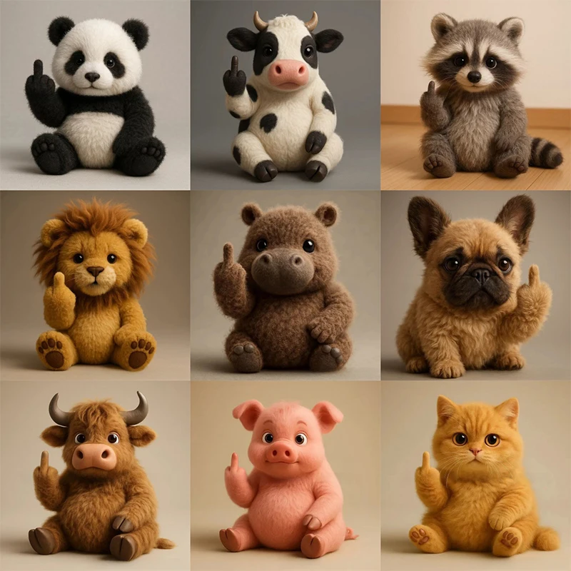 Novelty Plush Animal with Middle Finger Accent as Mood Props Desk Decor.