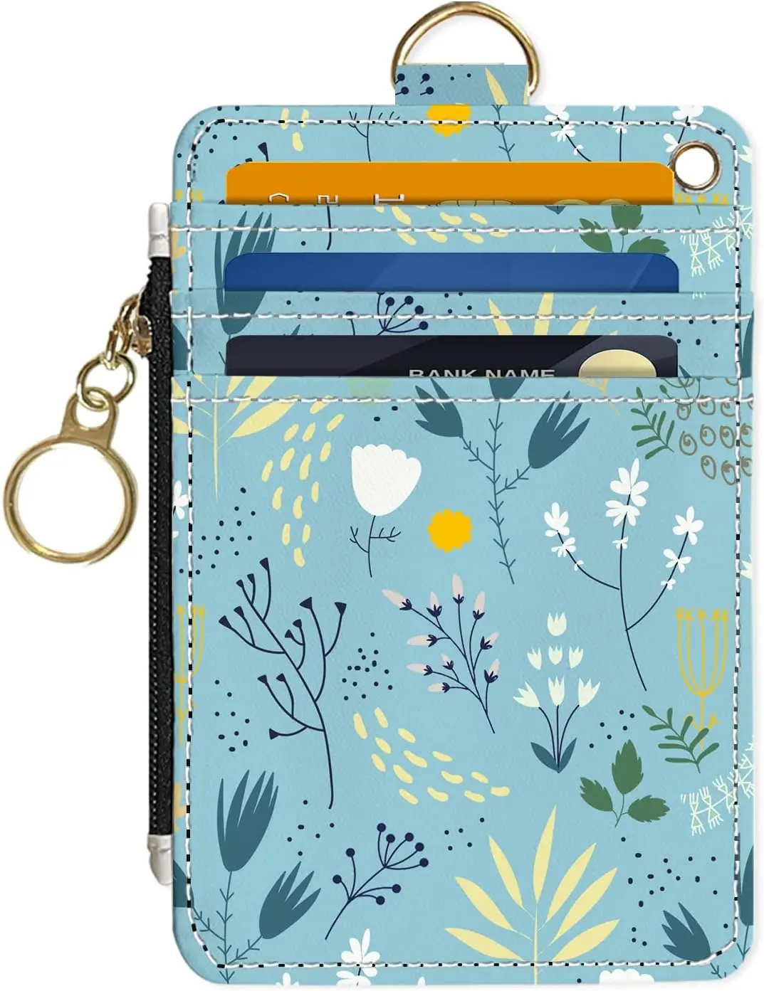 

Синий тонкий кошелек с цветочным принтом и защитой от RFID для женщин, из искусственной кожи, с молнией и окошком для ID-карты, для путешествий