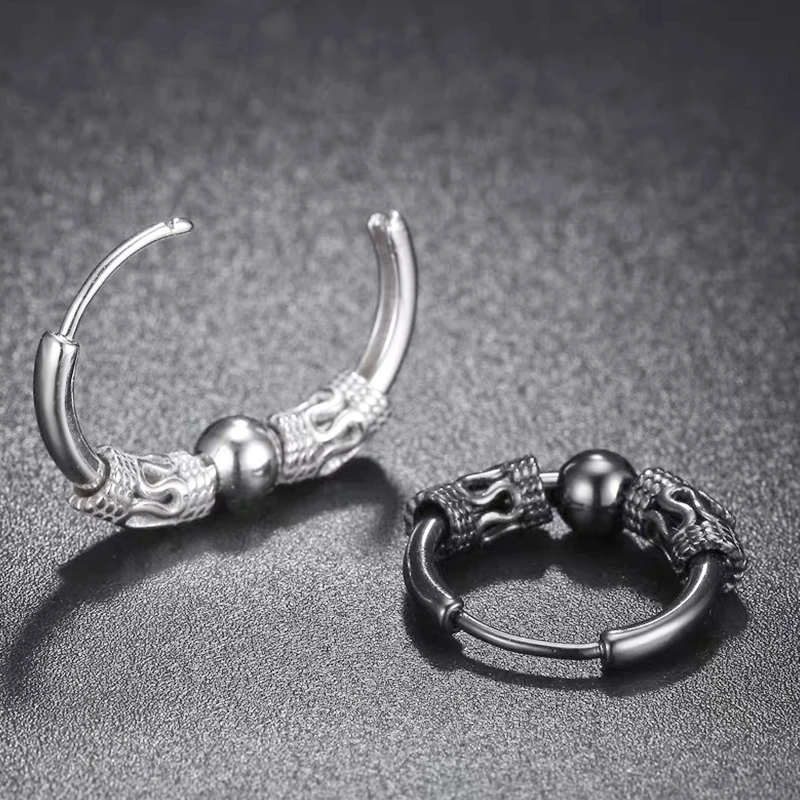 2PC Punk Men\'s Stainless Steel Hoop Earrings For Women Hip Hop Totem Earring For Men Earrings Gothic Ear Stud Jewelry Party Gift