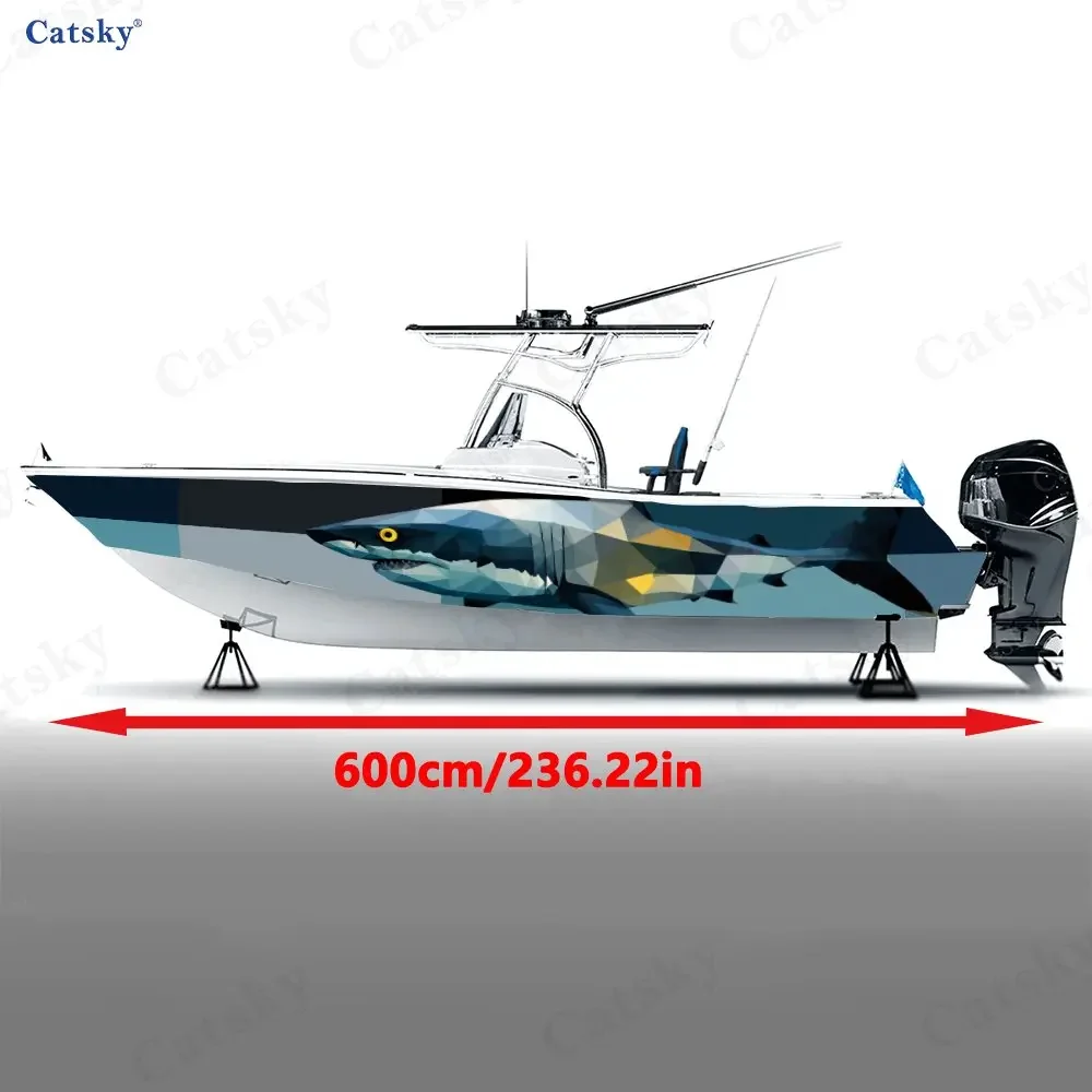 2Pcs Geometric Wave Eater Boat Stickers, PVC Waterproof Durable Vinyl Wrap Decals for Fishing Boats, Durable and Stylish Design