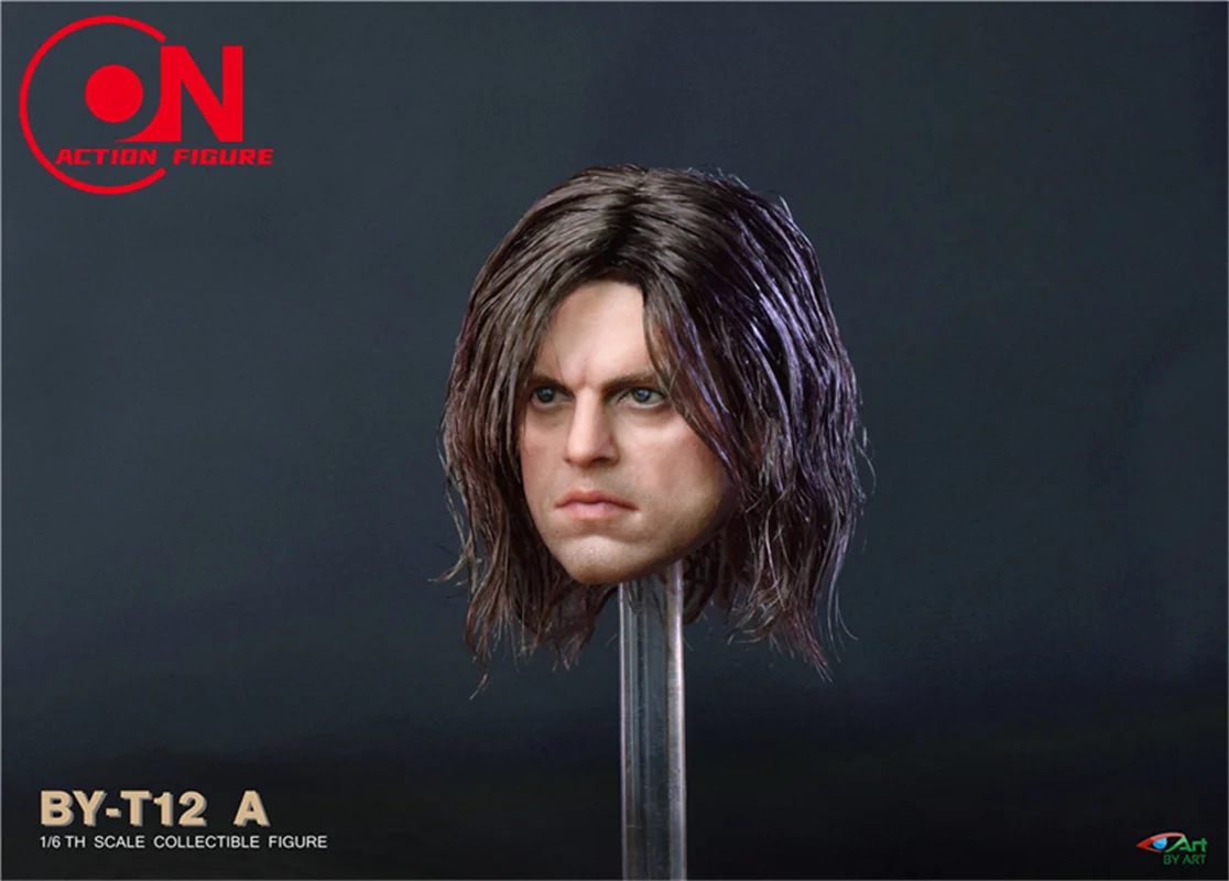 BY-ART BY-T12 1/6 Sebastian Stan Head Sculpt, Tête de greffe de cheveux, Modèle Carimplanté Fit 12 en effet, Figurine d'action de soldat masculin