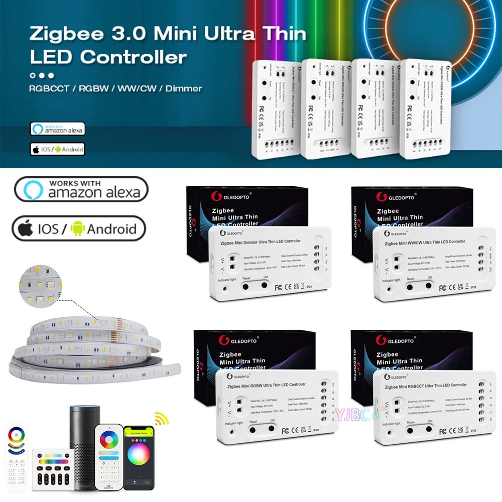 

Gledopto Zigbee 3.0 Mini LED Strip Controller 5V~24V 12V Single color/CCT/RGB/RGBW/RGBCCT Light Dimmer 2.4G RF Remote