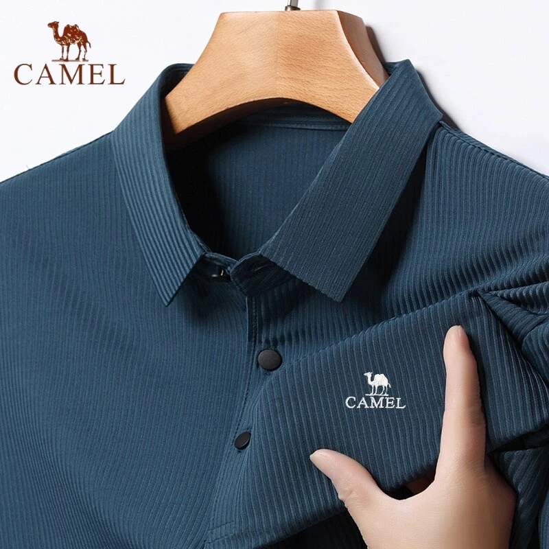 High End Embroidery CAMEL Silk Cool and Smooth Polo New Summer Men\'s Fashionable Business Casual Short Sleeved T-shirt Top