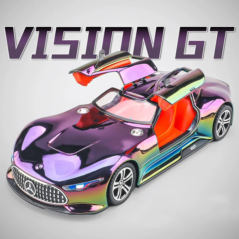 Voiture de sport en alliage Vision GT Apollo EVO 1:24, modèles moulés sous pression, jouets, son et lumière, portes rétractables, véhicules ouverts, objets de collection pour garçons