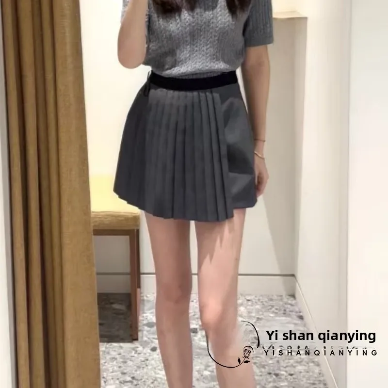 Faionable A-lijn Kleur Blo Hoge Taille Plooirok voor Dames Lente Herfst Seizoensgebonden Elastische Taille Ontwerp Dames Pr...