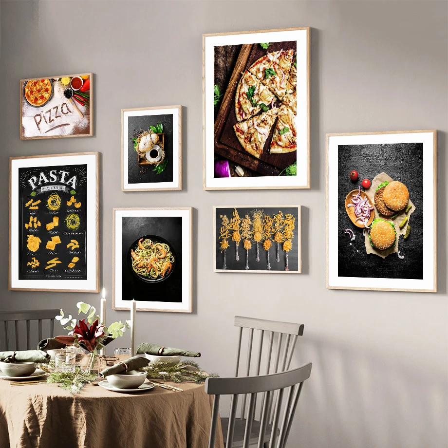 

Restaurant Kitchen Wall Art Print Pasta Pizza Fried Chicken Canvas Painting Scandinavia Nordic Poster Decor Pictures Living Room