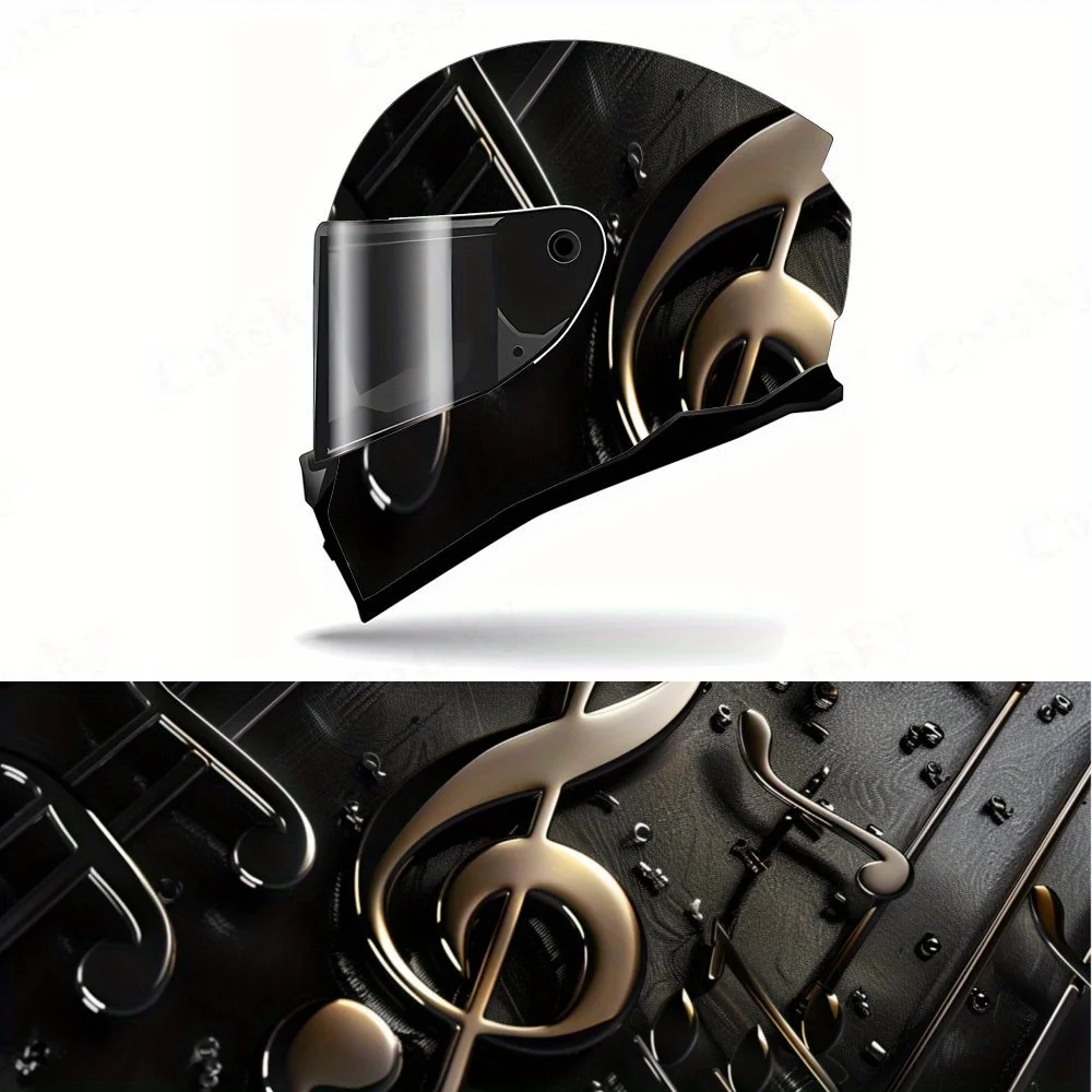 

Black - Gold Note Helmet Vinyl Wraps, Waterproof Scratch-Resistant Full Face Helmet Decals, Durable PVC Artistic Design, Instant