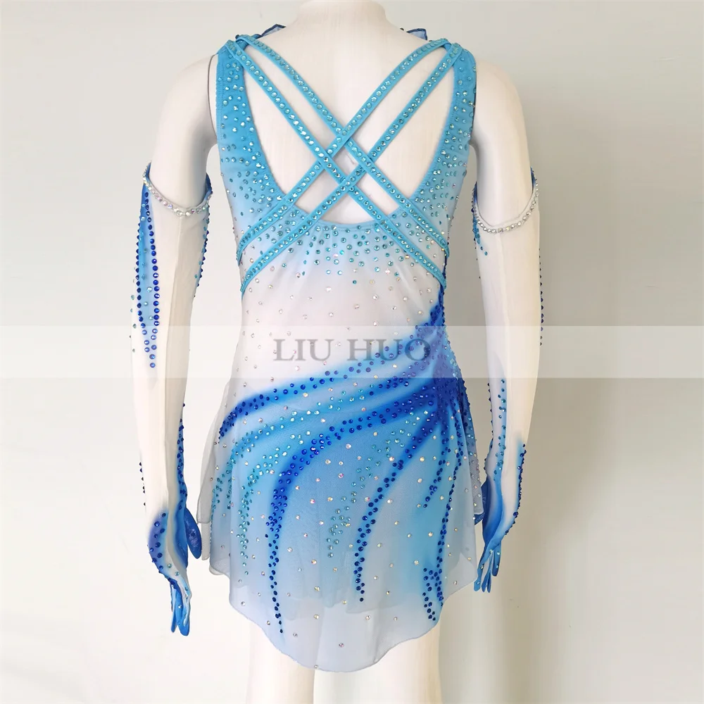 LIUHUO-Ice Dance Figure Skating Vestido para Mulheres, traje personalizado para Adulto, Menina, Adolescentes, Performance, Competição, Collant, Rolo Azul