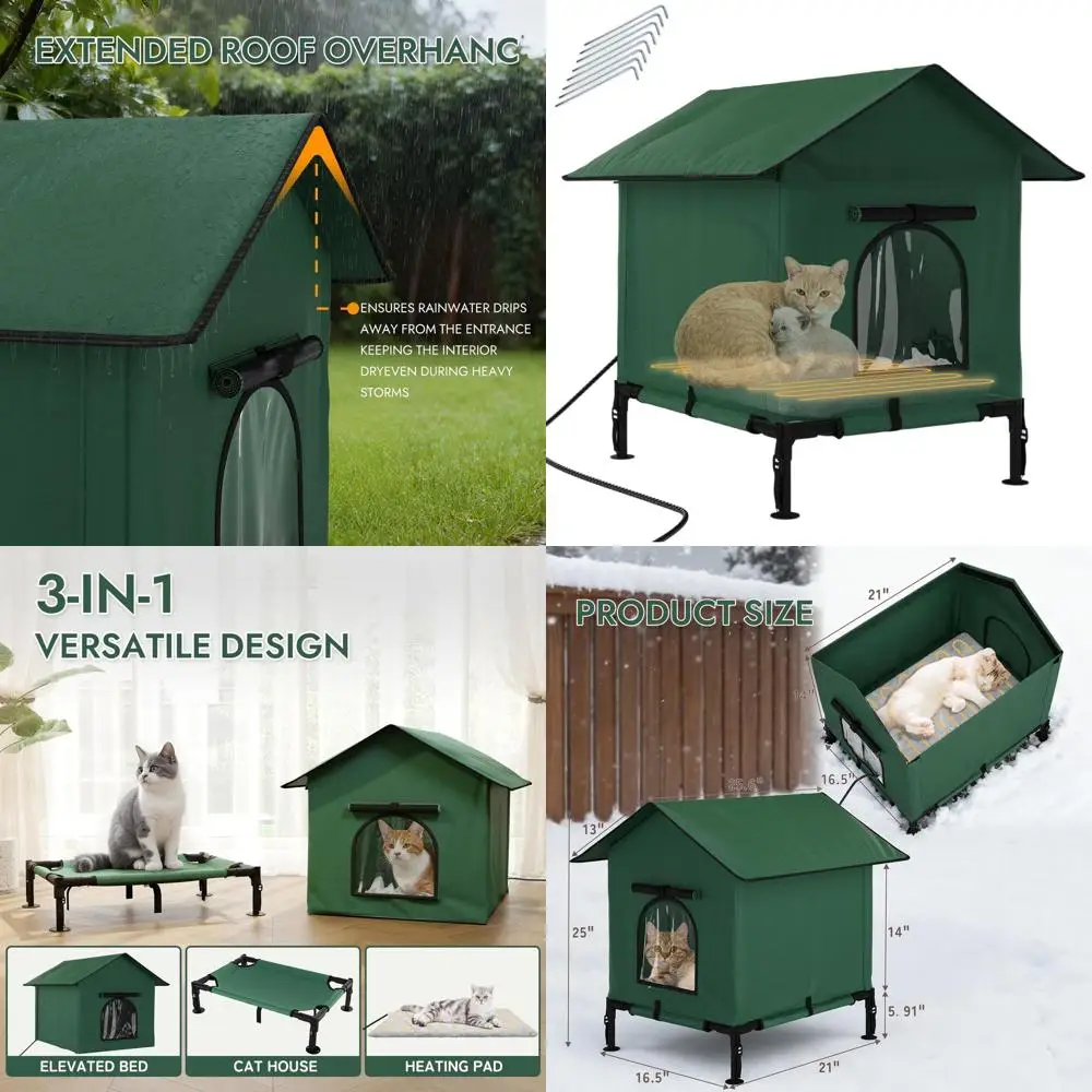 

All-Weather Insulated Outdoor Cat House with Heater for Feral Cats - 25.5L x 16.5W x 18.9H