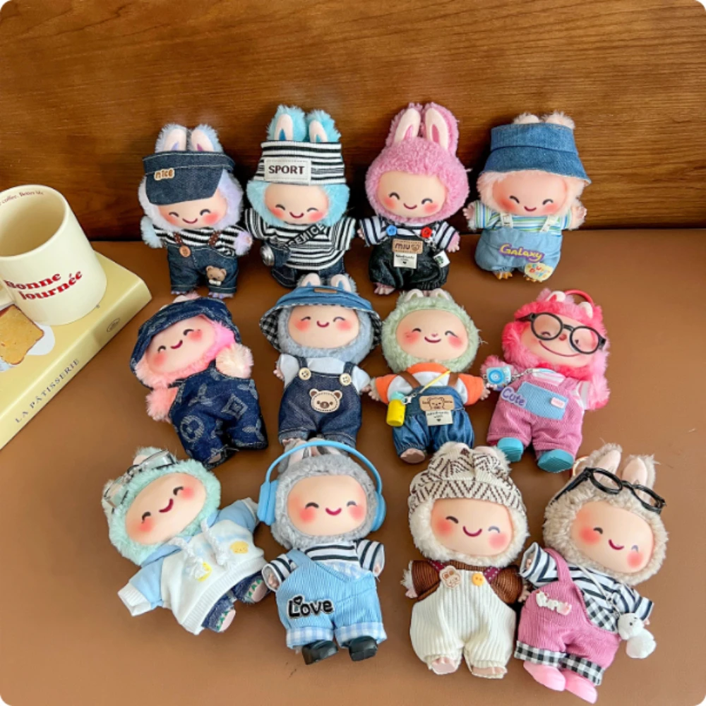 

Dopamine Daily 3.0 Labubu Clothes Striped Shirt Overalls Bottle Shoes Combo Adorable for 10-17cm Doll Accessories