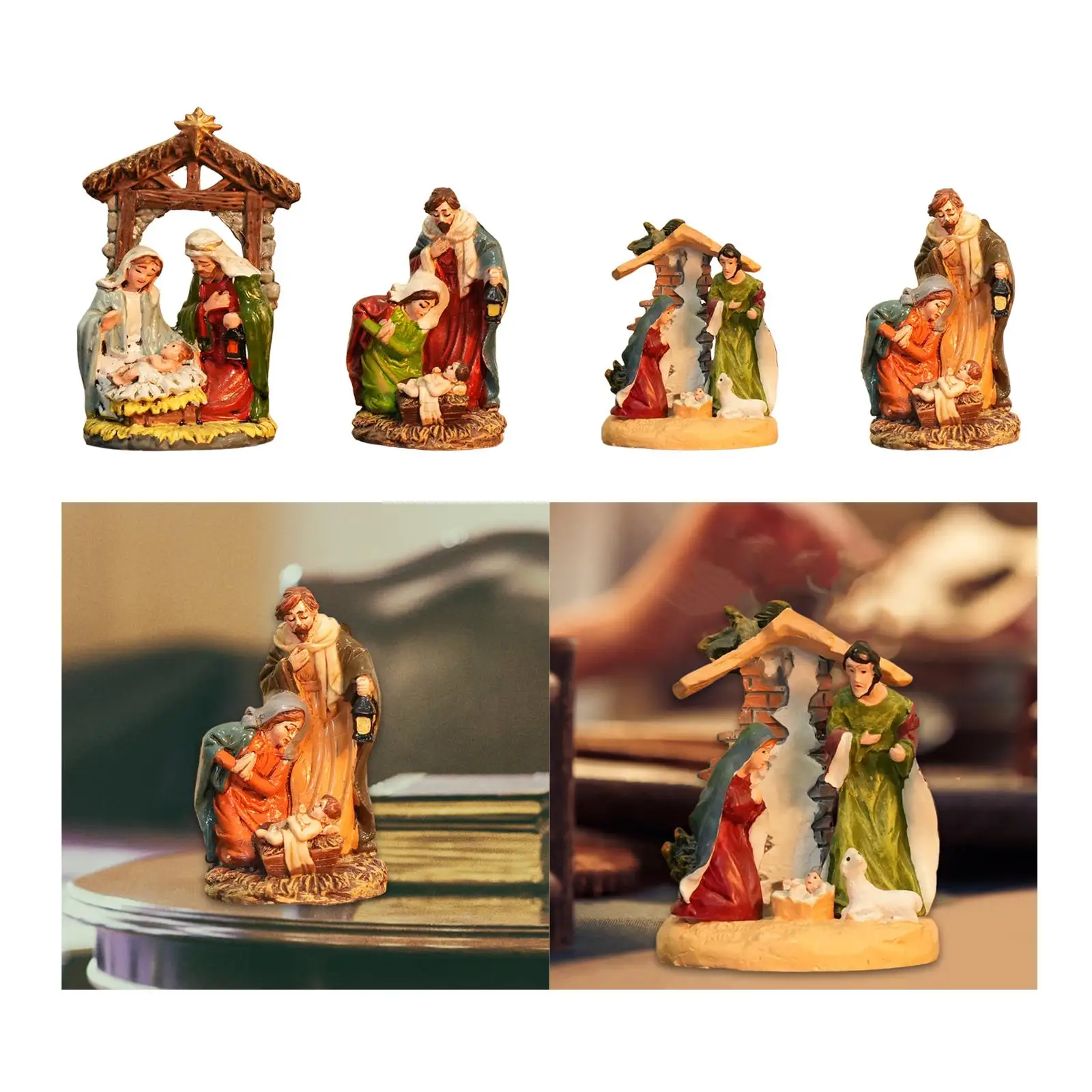 Estatuilla de Belén de Navidad, escultura de resina, exhibición DIY, decoración del hogar pintada a mano, adorno de nacimiento de Jesús para interior