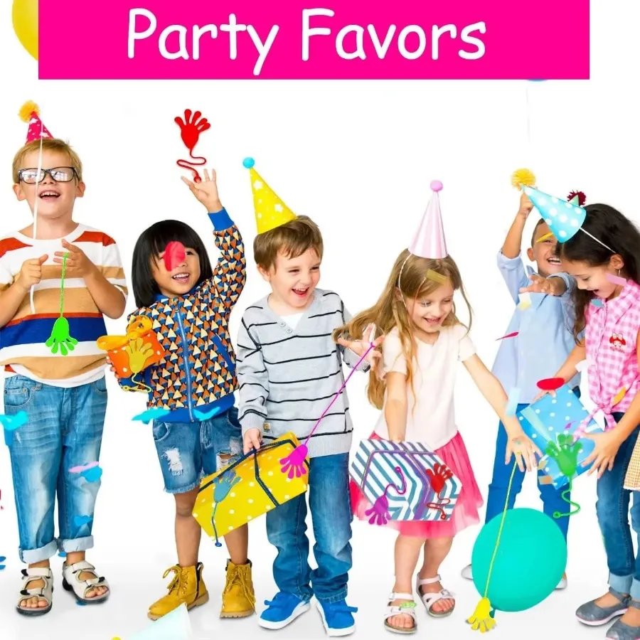 100/6pcs Wacky Fun Sticky Hands: 2 Inches Stretchy Sticky Fingers for Kids' Party Favor Sets & Birthday Party Favors!