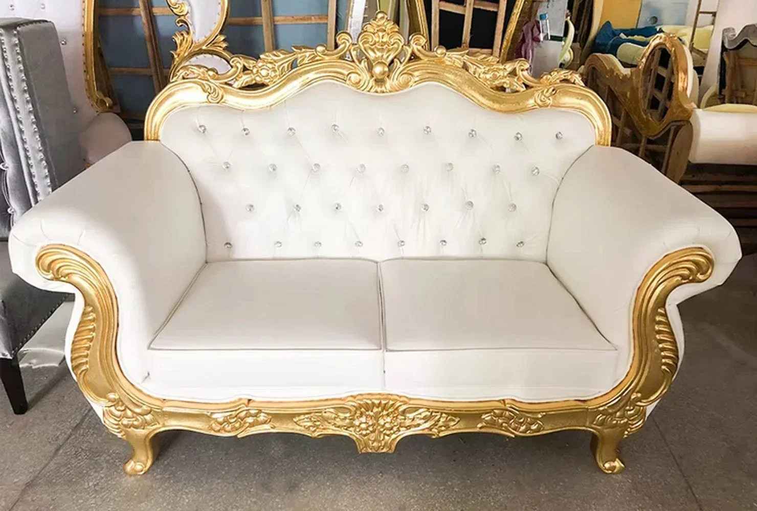 White&Gold Two Seats Thrown Nordic Luxury Queen King Throne Chair Sofa Good Quality Royal Wedding