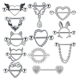 1 Pair Heart Barbell Nipple Ring Piercing Helix Piercing Sexy Nipple Jewelry High Quality Zircon Nipple Rings For Women Oreja
