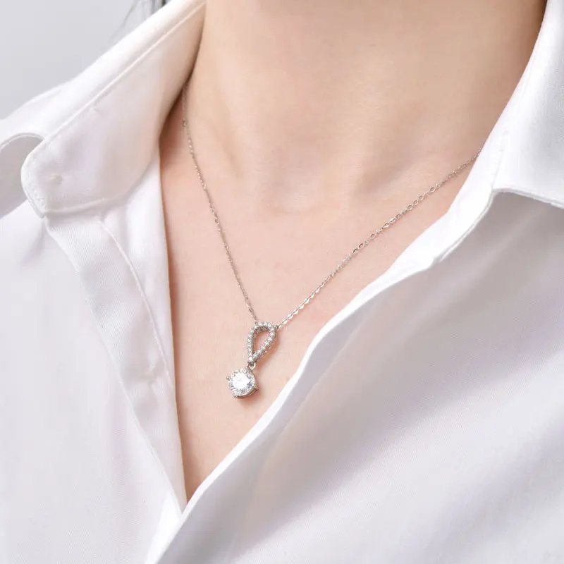 

Ehhai полный круглый муассанит каплевидный кулон ожерелье для женщин мода стерлингового серебра S925 ювелирные изделия свадебные подарки колье