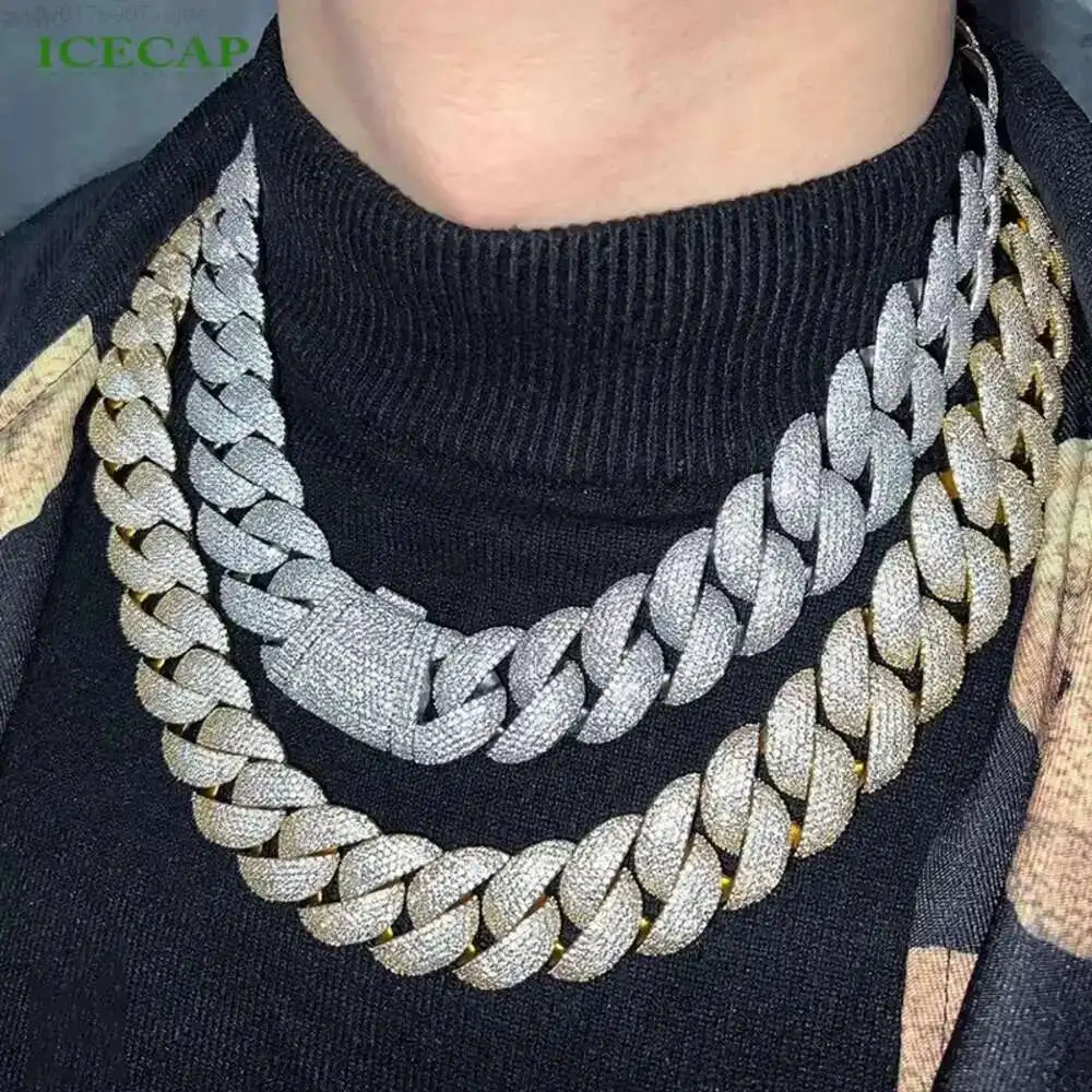

Fine Jewelry Necklace Custom Luxury Moissanite Cuban Chain 925 Silver Gold Plated Miami Link Chain Necklace for Men and Women