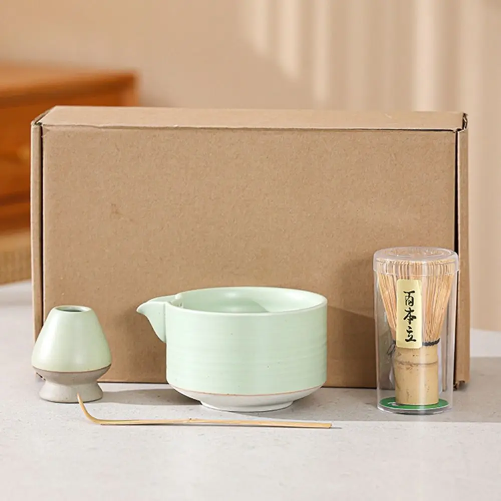 

4PCS Traditional Bamboo Ceramic Japanese Matcha Tea Set Reusable Safe Match Bowl Food Grade Green Tea Whisk Stirring