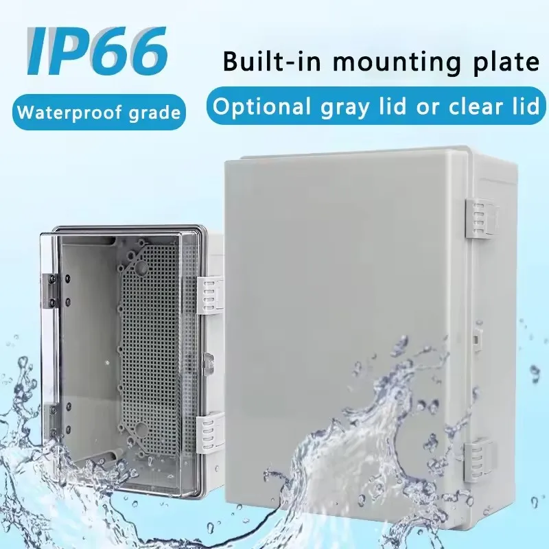 IP66 Waterproof Plastic Wire Junction Box ABS Outdoor Electronic Instrument Gray/Transparent Cover Distribution Box Enclosure