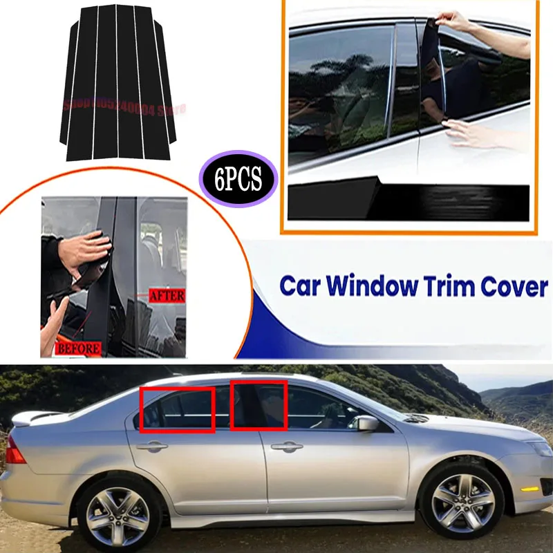 Complete 6PCS High Gloss Black Carbon Fiber B & C Pillar Cover Set For Mercury Milan Ford Fusion 2010-2012 OE Style