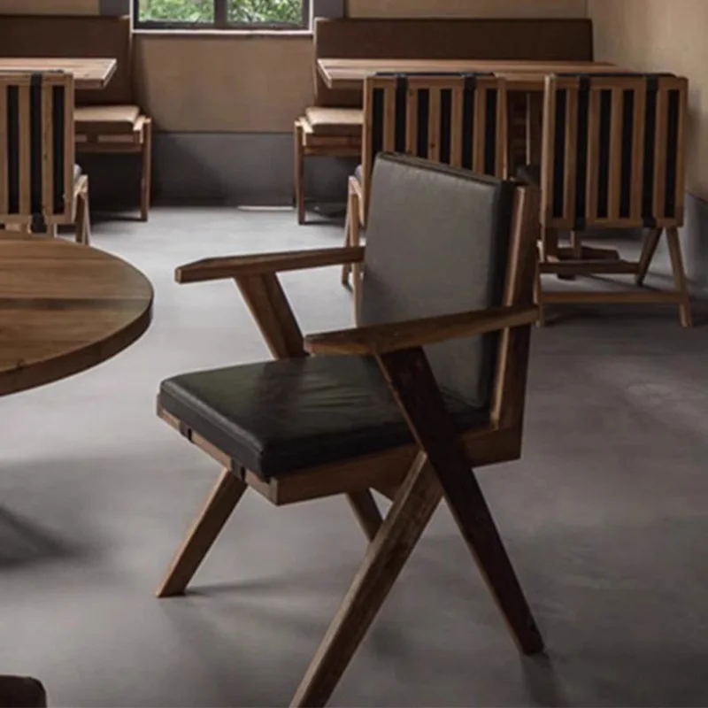 

Table and chair combination all solid wood cafe casual backrest armrest chair B & B hotel restaurant chair
