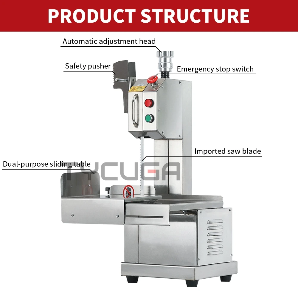 Maszyna do cięcia kości do mięsa 850W ze stołem przesuwnym Komercyjny pulpit Żebro wieprzowe Mrożone Kłusaki wieprzowe Piła do steków