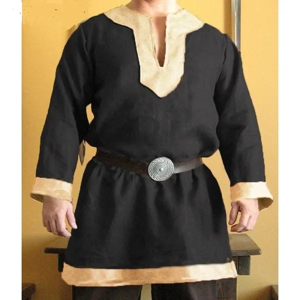 Medieval Costume Robe Men Shirt Long Sleeve Loose Robe Vikings Celtics Cosplay Tunic Pirate Warrior Knight Male Tops S-5XL