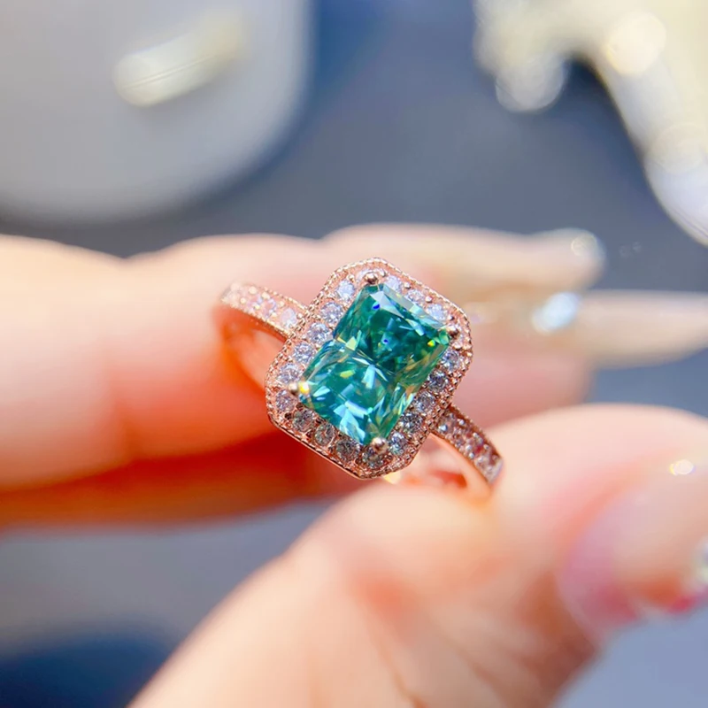 Natural Green Moissanite  ring for women silver 925 jewelry luxury gem stones 18k gold plated free shiping items Party Gift image 2