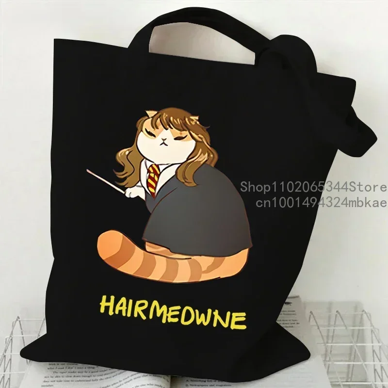 Bolsa tote de lona para mulheres potter gatos bolsa harajuku animal shopper sacos dos desenhos animados gato estética sacola feminina bolsa de ombro