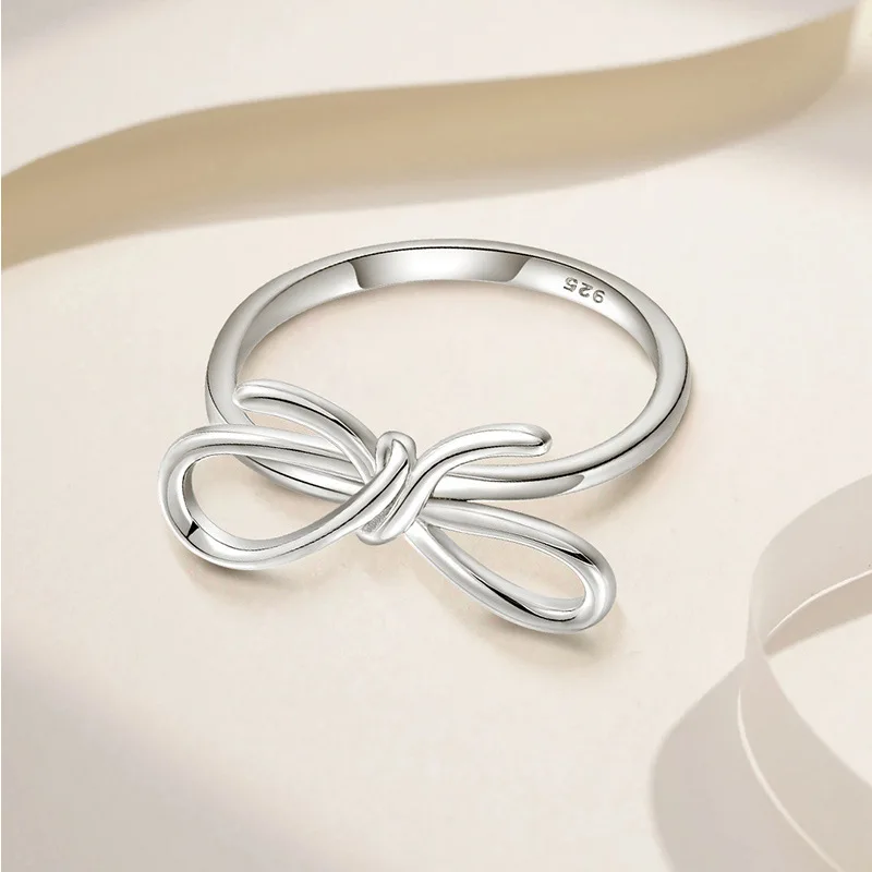 

Dawn's Jewel S925 Sterling Silver Bow Ring Female Sweet Ins Style Small Niche Light Luxury Girl Heart Simple Hollow Closed