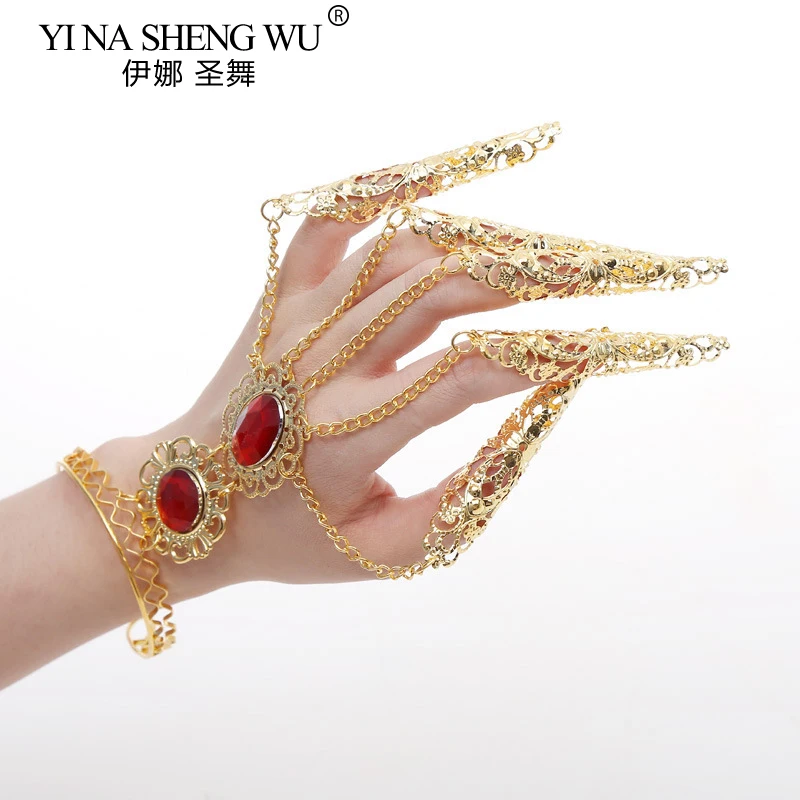 Personality Belly Dance Nail Cover Dance Props Indian Thai Golden Long Finger Nail Jewelry for Woman Party Dancing Accessories