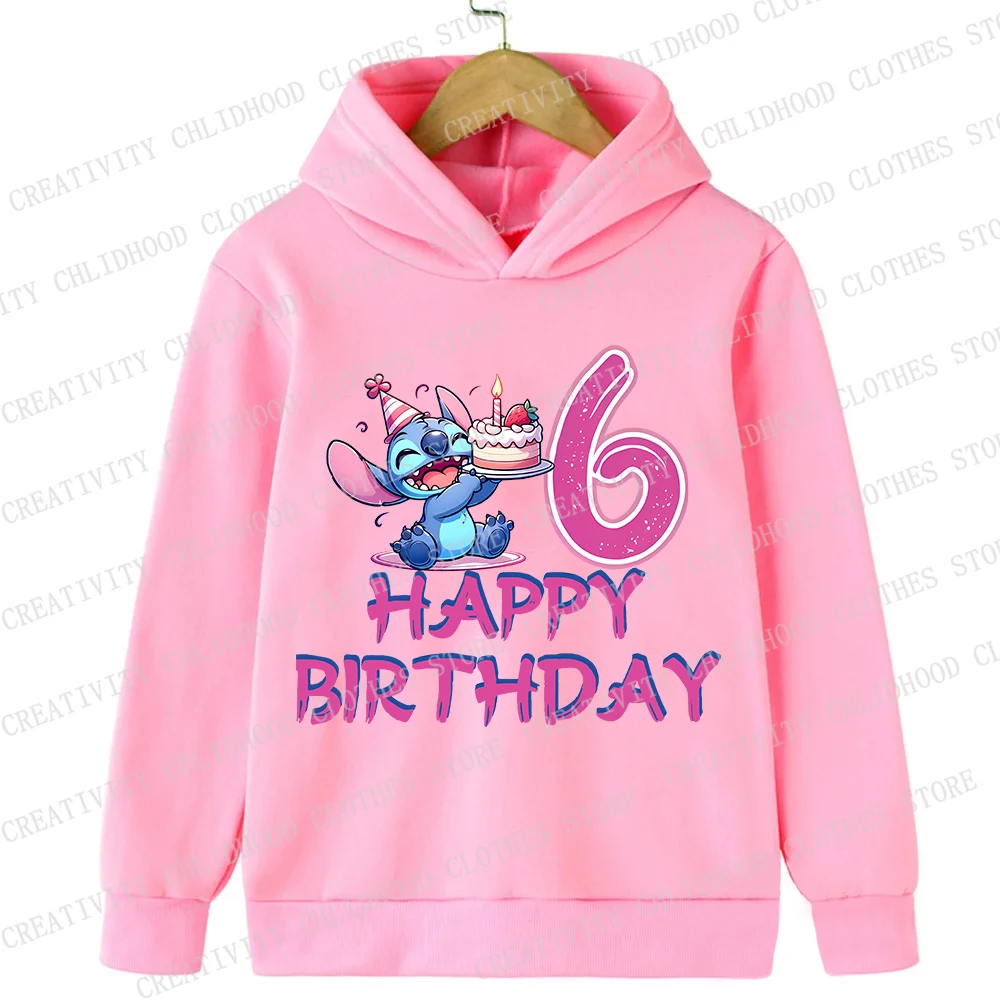 New Stitch Children Hoodies Birthday Number 1-14 Girl Boy Kids Pullover Anime Cartoon Casual Clothes Kid Kawaii Tops Sweatshirts