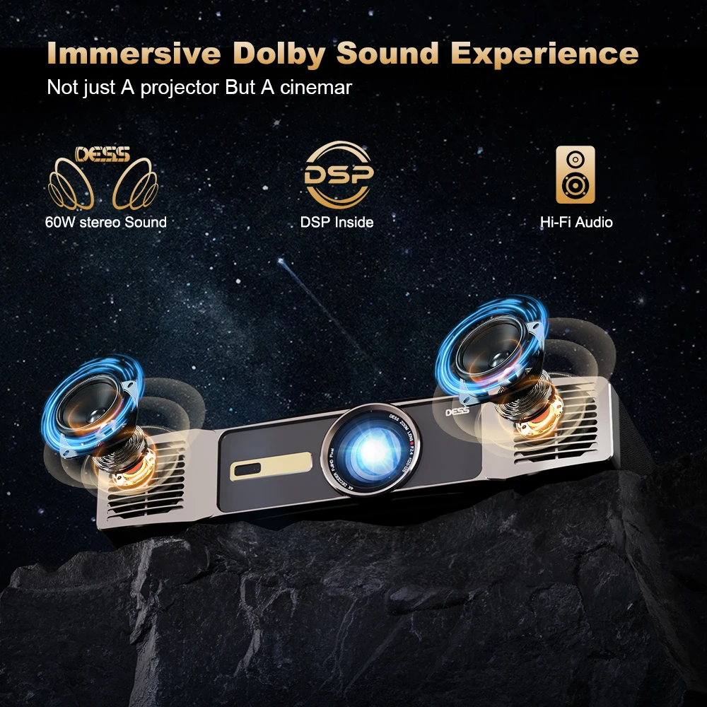 DESS 1080P Proiettore Full HD LED 4K WiFi Proiettori Android Messa a fuoco automatica C5 Video aziendale Proiettore Smart Home Theater per riunioni