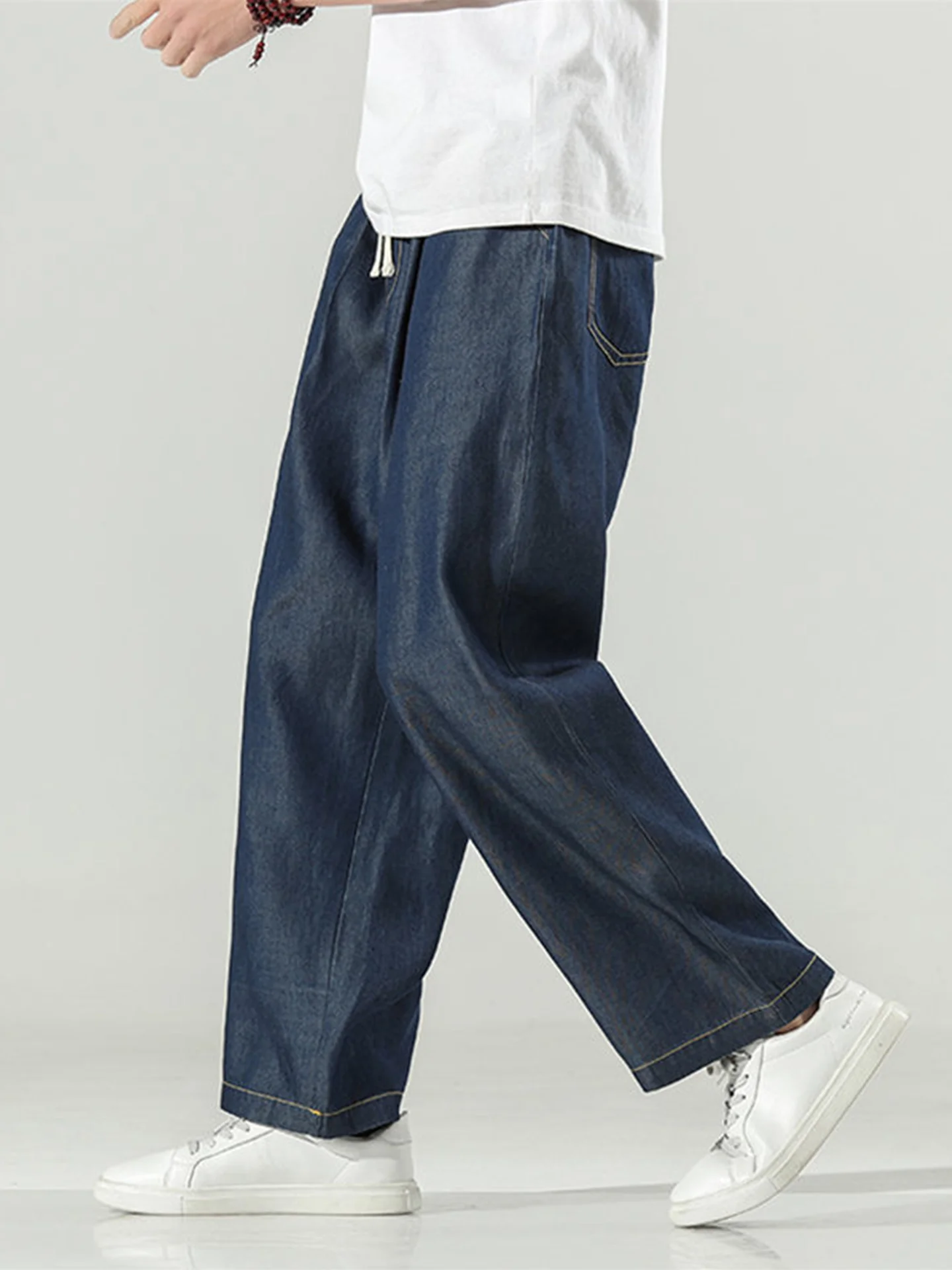 

Blue Loose Straight Leg Jeans Men's Lightweight New Autumn Spring Casual Long Trousers Comfortable Fit Classic Blue Denim