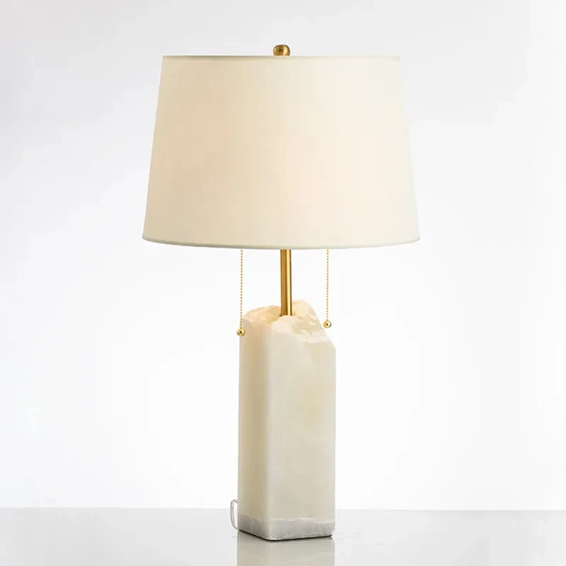 Postmodern marble gravel table lamp, living room, study, bedroom bedside lamp, model room decoration, fabric warmth