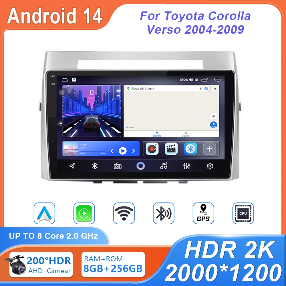 

4G WIFI Car Radio Android 14 For Toyota Corolla Verso 2004-2009 GPS Multimedia Player Stereo GPS Navigation Car Carplay No 2din