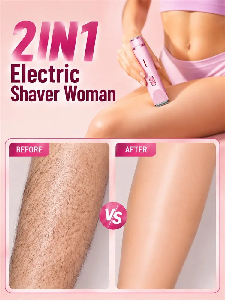 Electric Shaver for Women, 2 in 1 Trimmer & Shaver for Bikini Leg Underarm, Painless from Trim to Smooth, Wet Dry Shaver