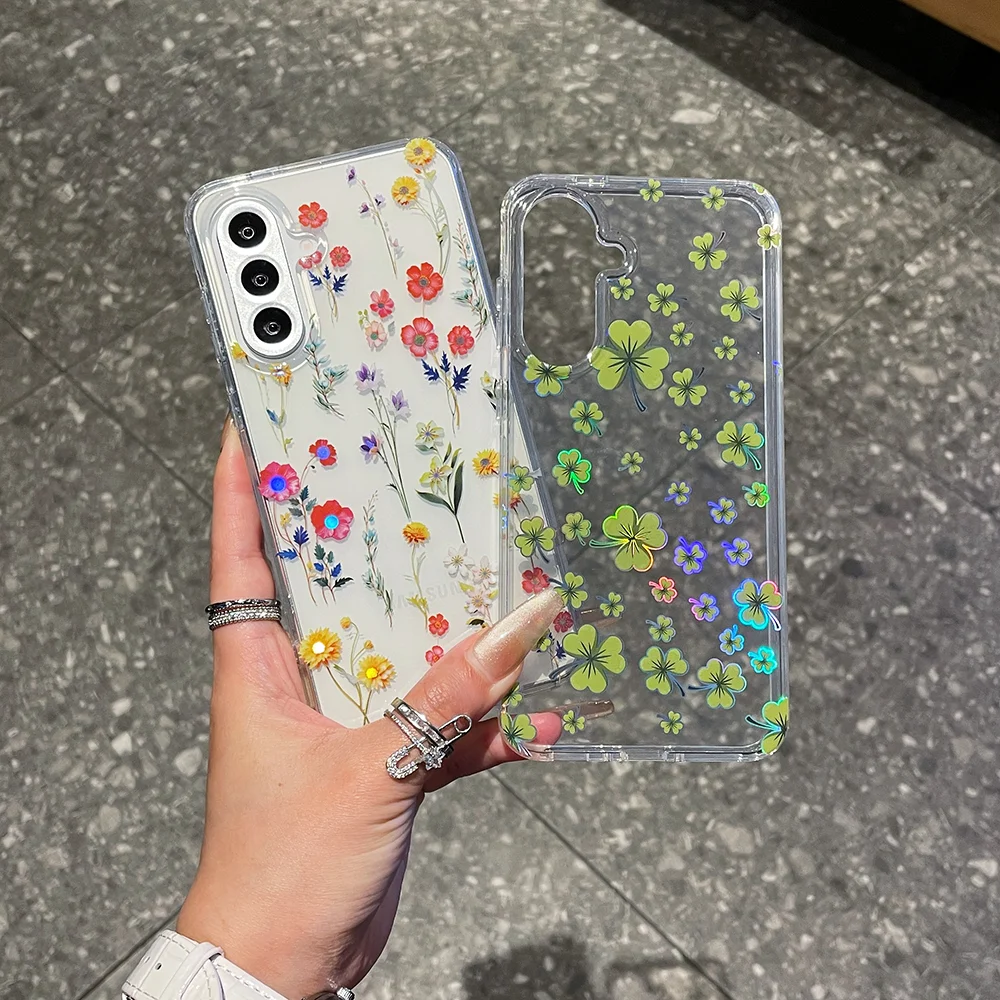 เคสกันกระแทกแบบใสลายดอกไม้เคลือบหรูหราสำหรับ Samsung A53 A54 A55 5G เคสโทรศัพท์ลายพิมพ์สีสันสดใส