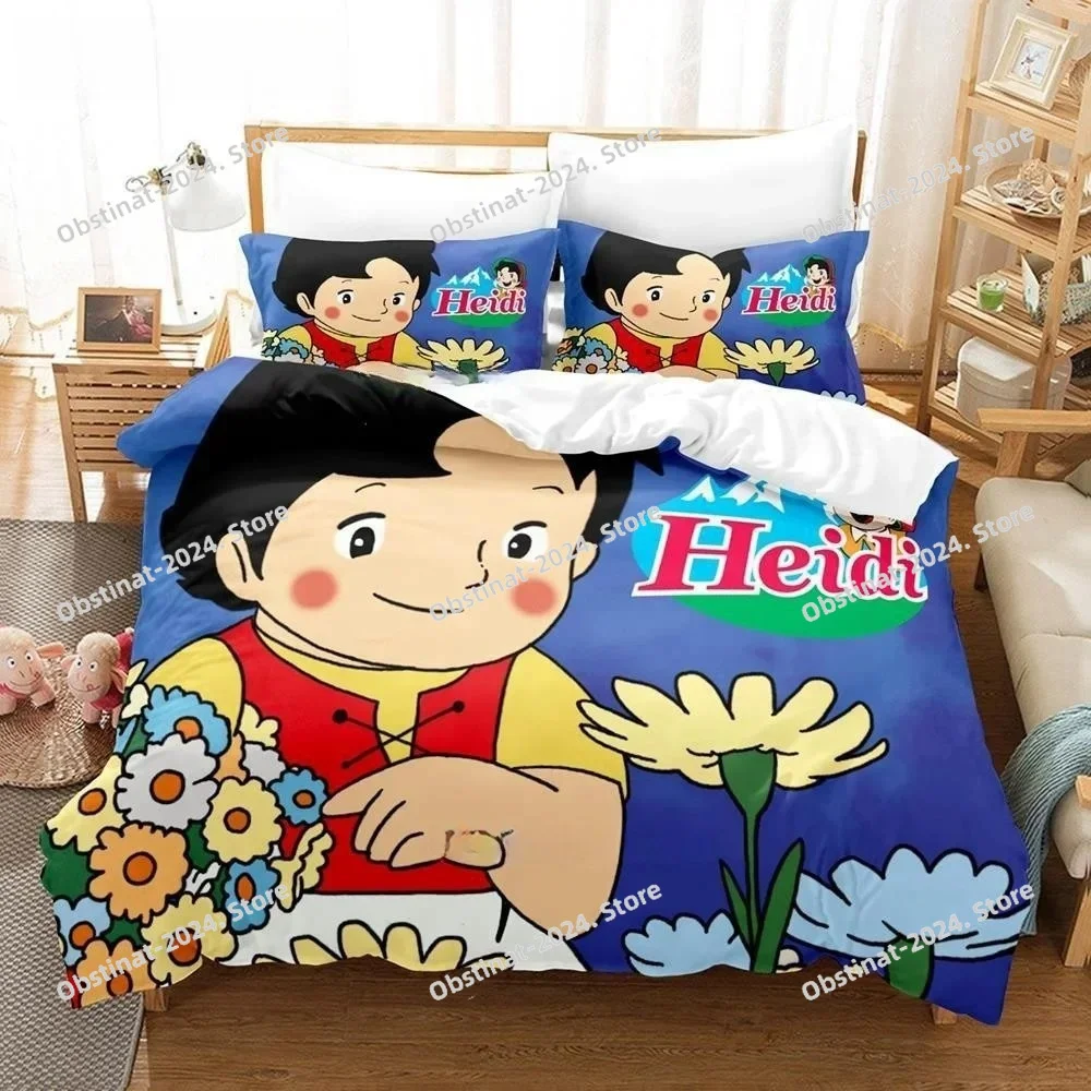 

3D Anime Heidi, Girl of the Alps Bedding Set Printed Bed Set Duvet Cover Sheet Pillowcase Soft Quilt Cover Full Queen King Size