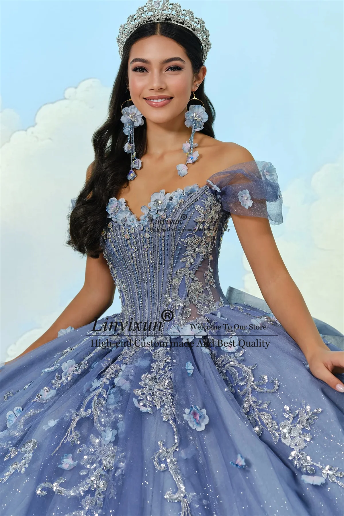 Mexican Off Shoulder Quinceañera Dresses With Beaded Appliques 3D Floars Sweet 16 Gowns Customized vestidos de fiesta elegantes