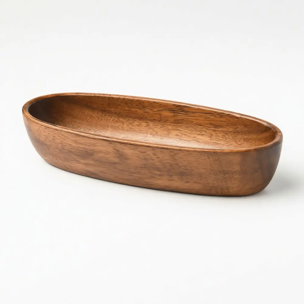 Walnut Wood Snack Bowl Unique Boat Shaped Serving Tray Eco Friendly Decorative Dish For Living Room Tea Table