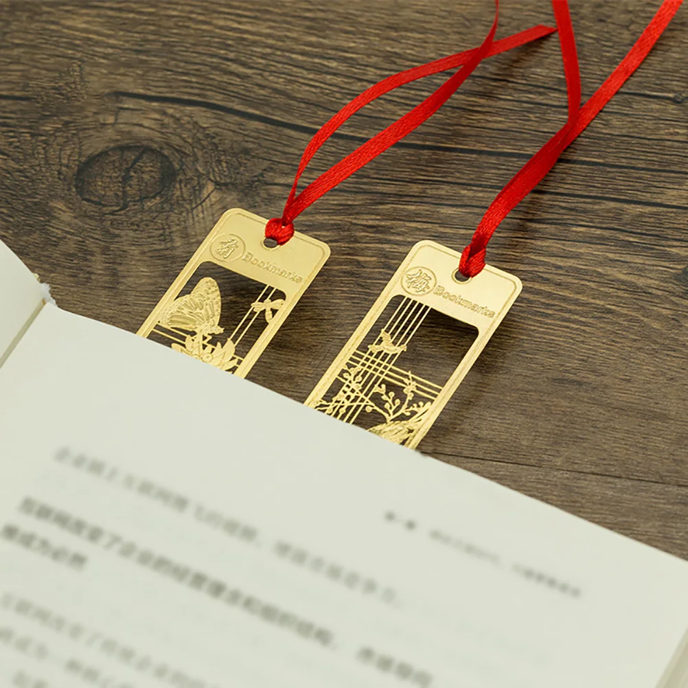 

4 pcs Metal Bookmark Clips Chinese Vintage Plum Blossom Orchid Bamboo Chrysanthemum Pattern Hollow Page Marker For Book Reading
