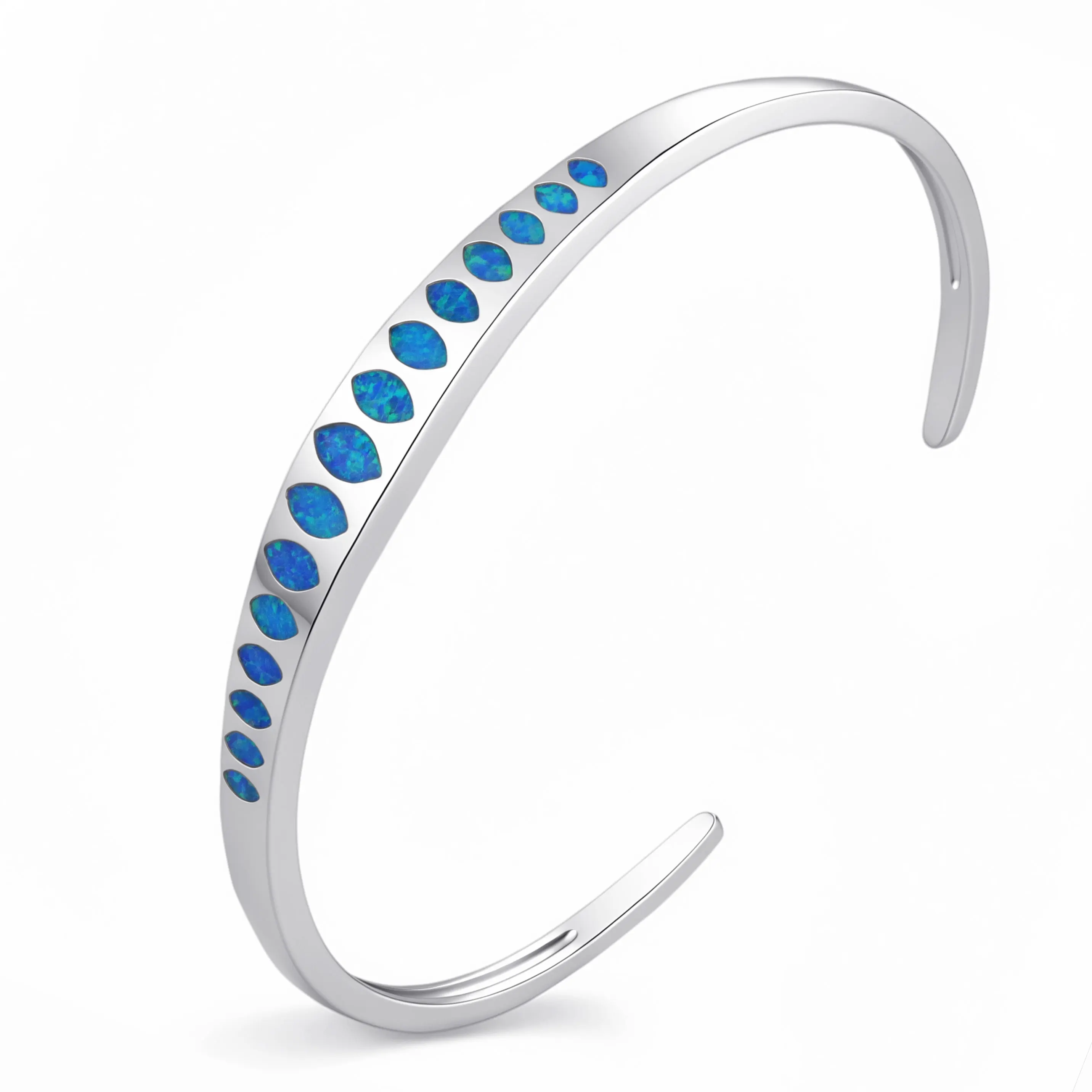 Modern Minimalist Marquise Opal Cuff Bracelet for Women Slim Open Bangle for Daily Wear Work Party Birthday Anniversary Gift