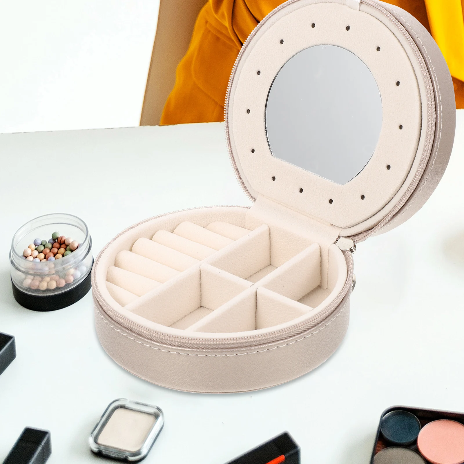 Portable Jewelry Box Organizer Travel Compact Storage Case For Earrings Necklaces Rings Trinkets With Mirror Durable Gift Small